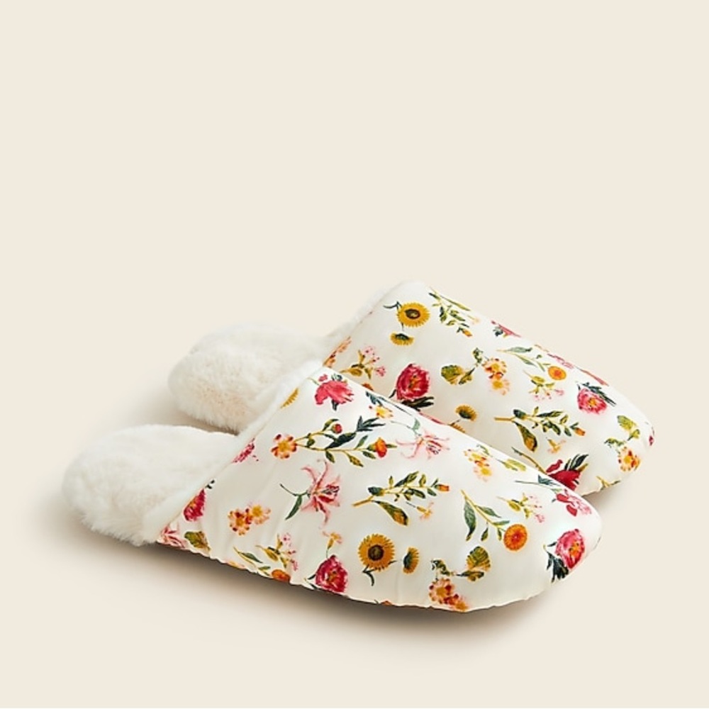 JCREW SHERPA-LINED FLORAL SLIPPERS SZ7 NWT